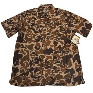 Drake Men's Brown Camouflage Button Down Shirt Large